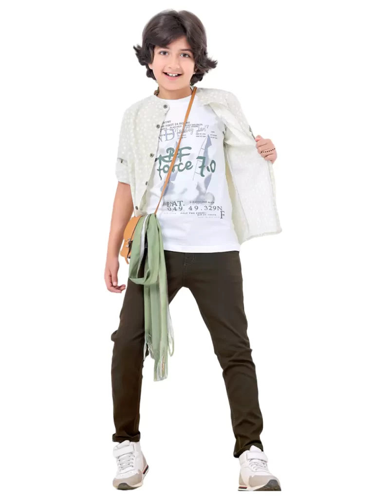 طقم أولادي 6 قطع ( شيميز + تيشرت قطن 100% + بنطلون + شنطة + حزام + سكارف صيفي )